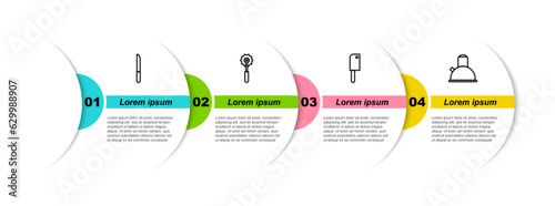 Set line Knife, Pizza knife, Meat chopper and Kettle with handle. Business infographic template. Vector