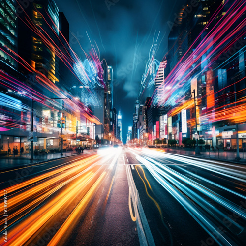 Abstract city night time. Generative AI. City Lights in Motion, Blurred City Lights, City Nightscape, Urban Lights Cityscape in Motion, Night Lights City, City of Motion City of Energy, City of Life