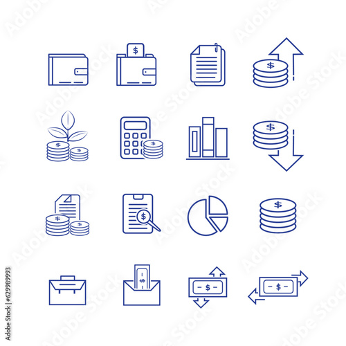 Simple Set of Accounting Related Line Vector Icons. Contains Icons such as Financial Report, interest rate, portfolio, Calculation less and more. Edited strokes. 48x48 Pixel Perfect.