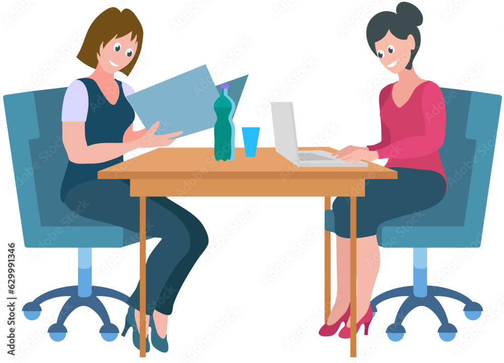 Office workers. Vector illustration. Office workers utilize technology for efficient task management Office work requires effective time management and prioritization skills A worker employee