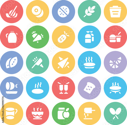Set of Foods and Sweets Flat Circular Icons