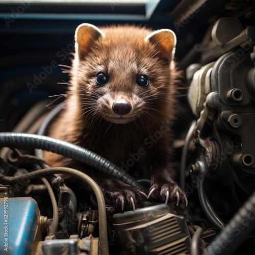 marten in the engine compartment of a car photo