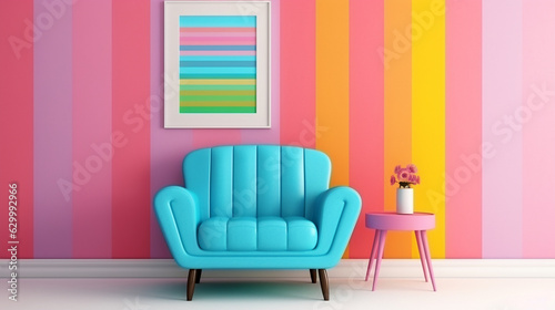 minimalistisch abstraktes Konzept, gestreifte retro Wand mit Sofa
