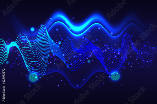 Blue wave on light rays stripes lines background shiny science bright futuristic banner energy technology concept design Digital speed motion blur
