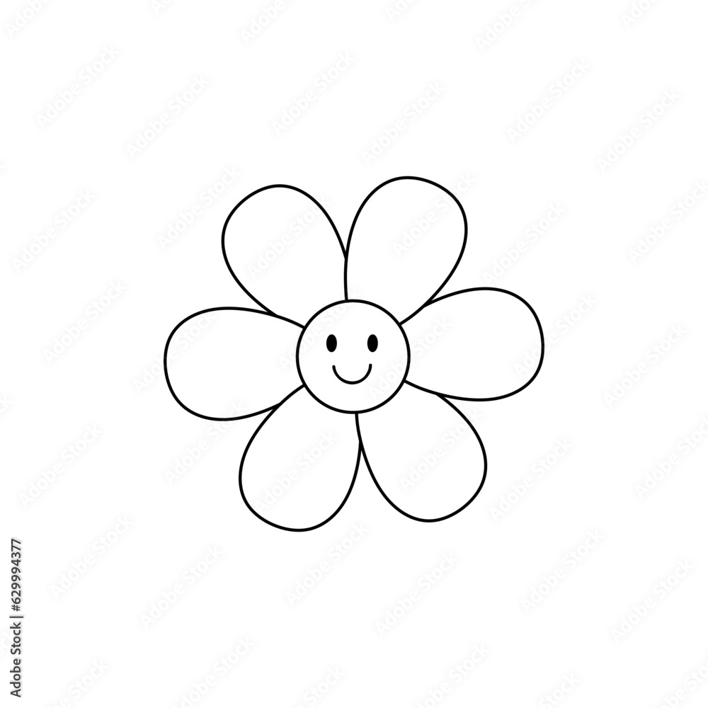 Flower with a smiling face isolated on white background. Vector hand-drawn illustration in doodle style. Perfect for cards, logo, decorations, various designs. Flower with a smiling face isolated on white background. Vector hand-drawn illustration in doodle style. Perfect for cards, logo, decorations, various designs.