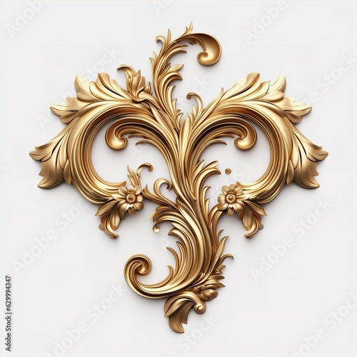 Goldene Barock Ornament, 3d Satz von einem alten Gold Ornament auf einem weißen Hintergrund. Dekorative elegante Luxus-Design.goldene Elemente im Barock, Rokoko-Stil.