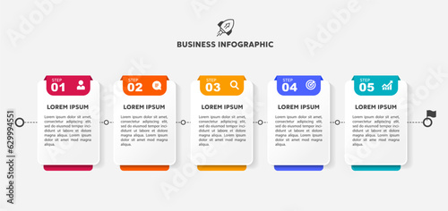 Business infographic Gradient colorful process with icons,number and 5 options on white paper,Vector illustration.