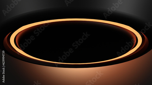 A sci-fi round glowing object from above with a glowing orange and black elegant and modern 3D rendering image background