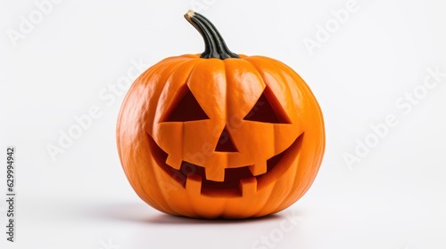 Halloween pumpkin Jack O Lantern isolated on white background with copy space