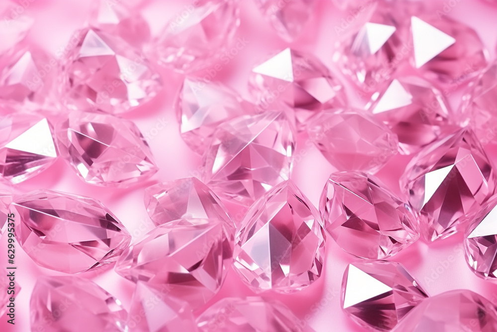 Pink Diamond crystal Luxury background. Realistic banner with elegant glass stone jewelry. High quality digital image