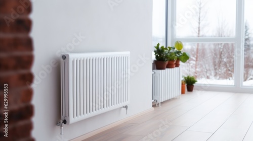 Heating radiator near the window in the room. Heating concept photo