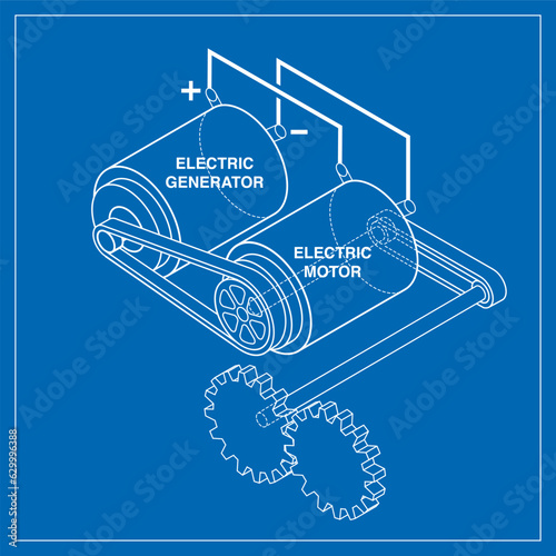 Blueprint of a hypothetical but impossible perpetual motion machine.