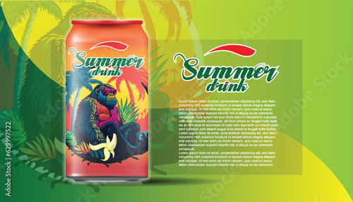 Exotic drink in a jar with the lettering Summer drink and gorilla image on it. Suggestion for packaging.