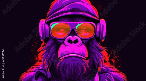 Neon gorilla portrait