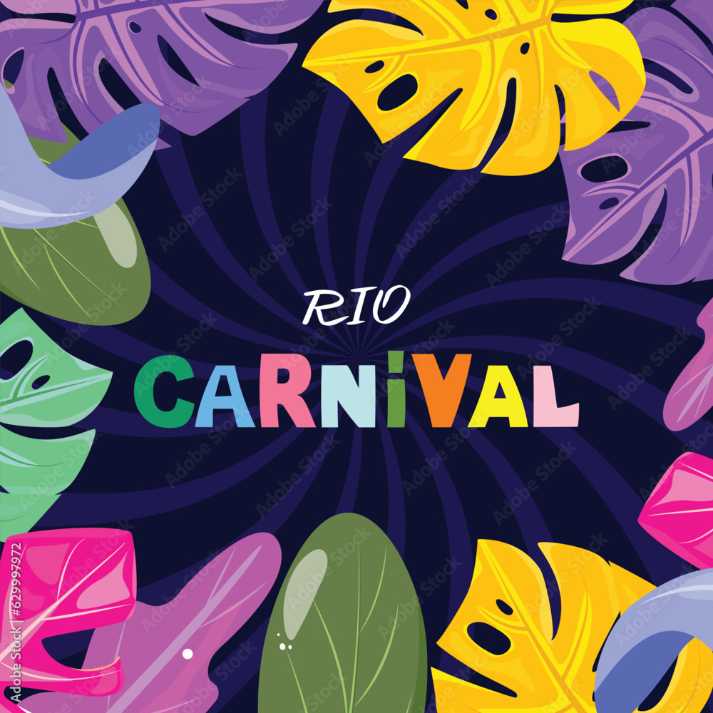 Festive banner for Rio Carnival. Party, masquerade, parade, celebration concept.