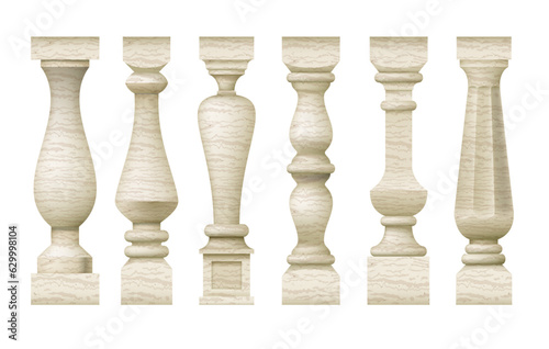 Canvas Print Set of classic old marble balusters