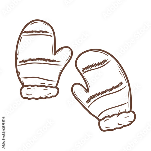 Doodle gloves illustration. Autumn vector hand drawn color icon