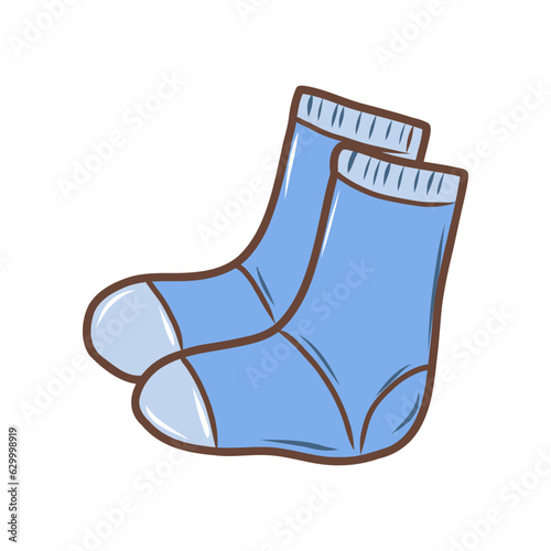 Doodle sock illustration. Autumn vector hand drawn color icon