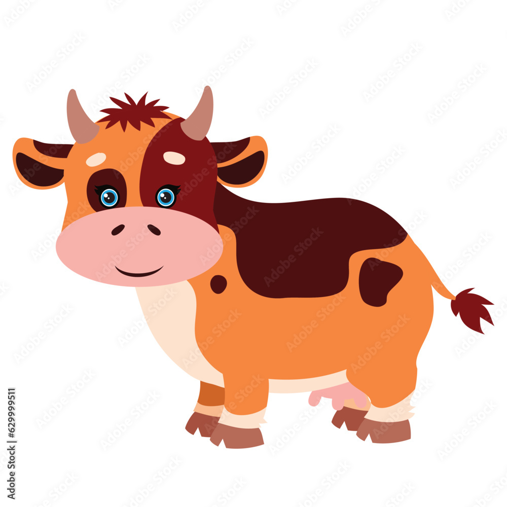 flat, cute red cow with brown spots, isolated object on white background, vector illustration, flat, cute red cow with brown spots, isolated object on white background, vector illustration,