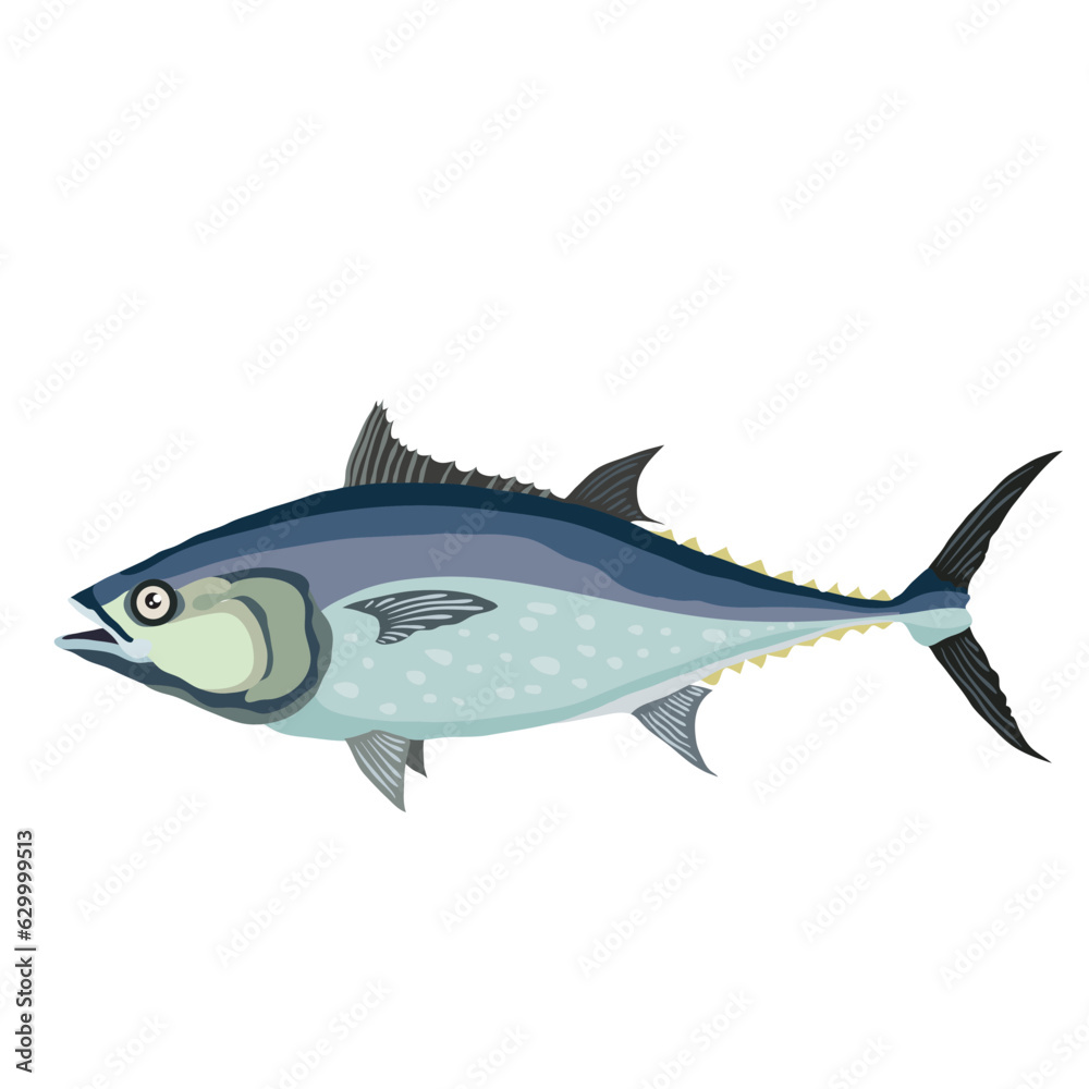 tuna fish in blue color, cartoon illustration, isolated object on white background, vector, tuna fish in blue color, cartoon illustration, isolated object on white background, vector,