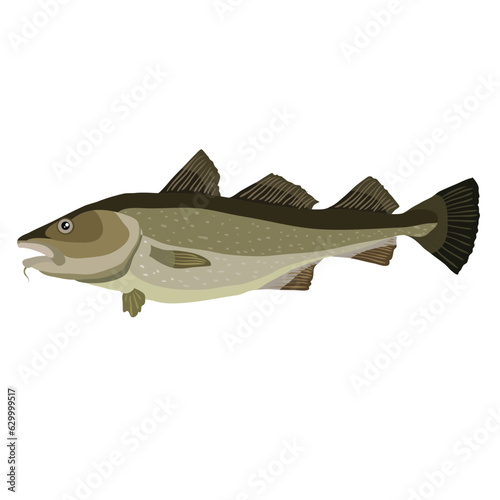 cod fish in green color, cartoon illustration, isolated object on white background, vector,