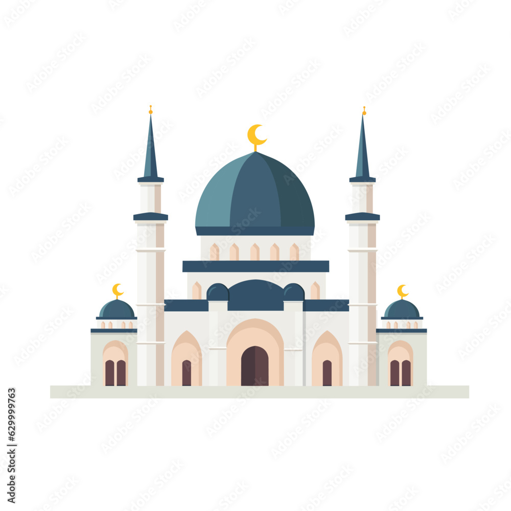 Islamic mosque building isolated on white backbround. Arabic religion buildings. Vector stock
