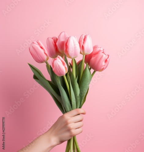 Hand with tulip flowers © ArtCookStudio