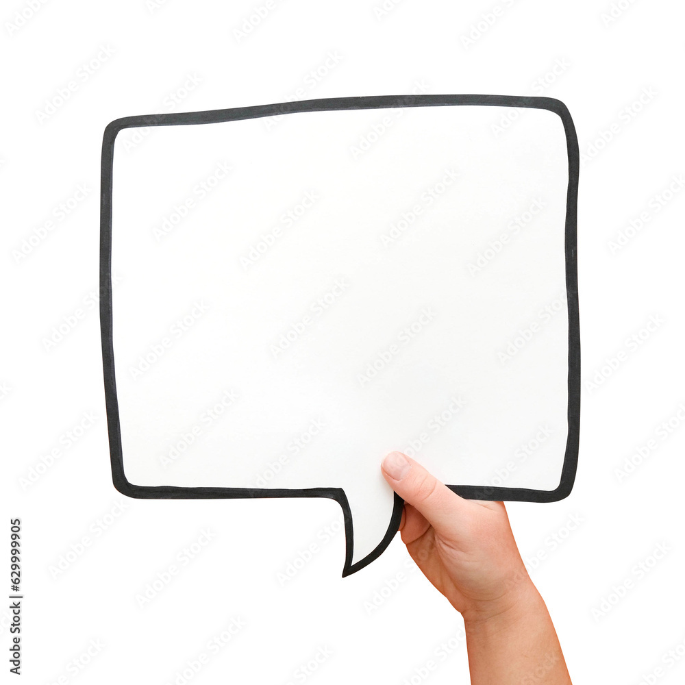 Speech bubble in hand on a transparent background. Comic cloud with a place for text Speech bubble in hand on a transparent background. Comic cloud with a place for text