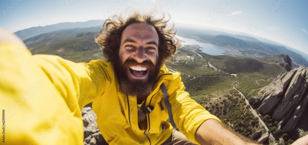 Happy man standing in mountain Happy man standing in mountain