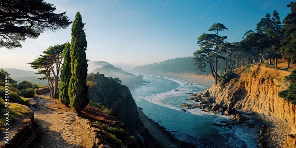 landscape with river, coast and trees at the Mediterranean coast