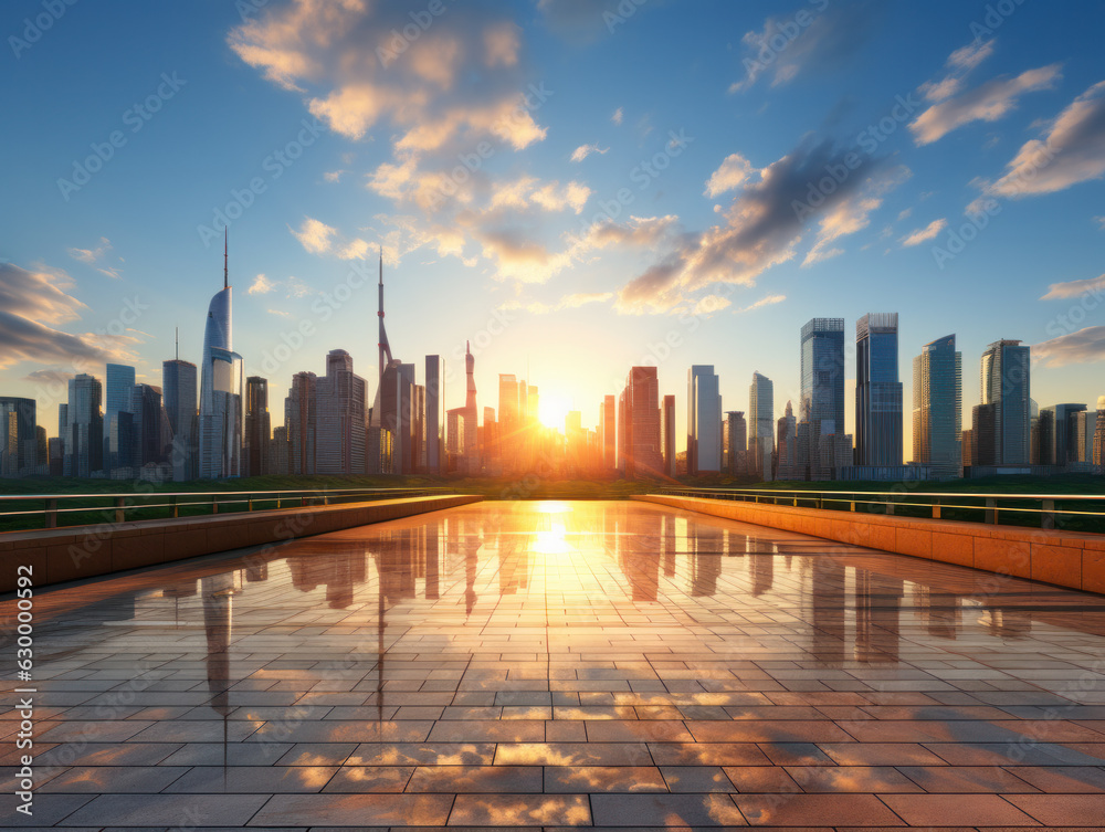 Obraz premium empty road with city background.