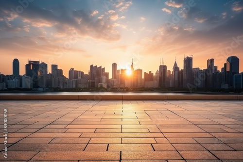 empty floor with city background.