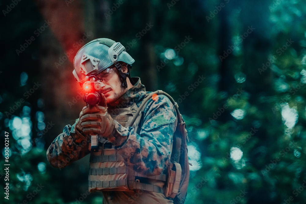 A soldier fights in a warforest area surrounded by fire
