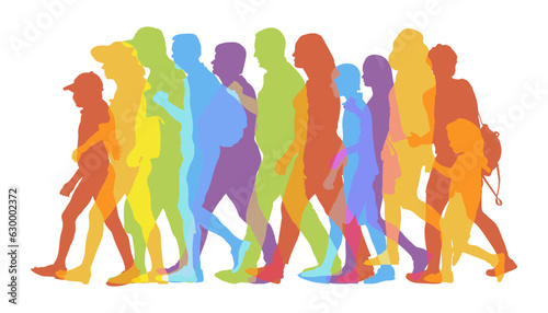 Silhouettes of moving people, crowd. Vector illustration.