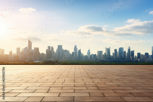 empty floor with city background.