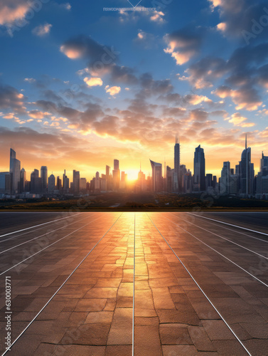 empty floor with city background.