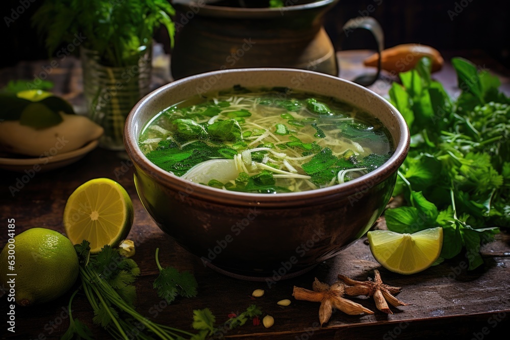 vietnamese pho soup with fresh herbs and lime vietnamese pho soup with fresh herbs and lime