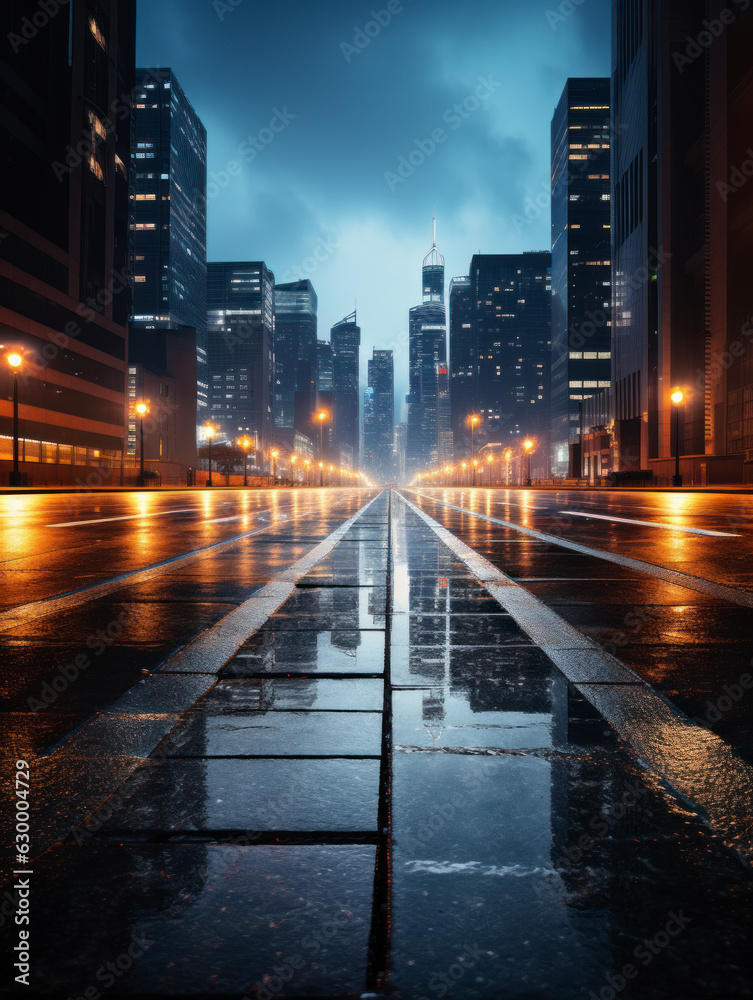 Fototapeta premium empty road with city background.