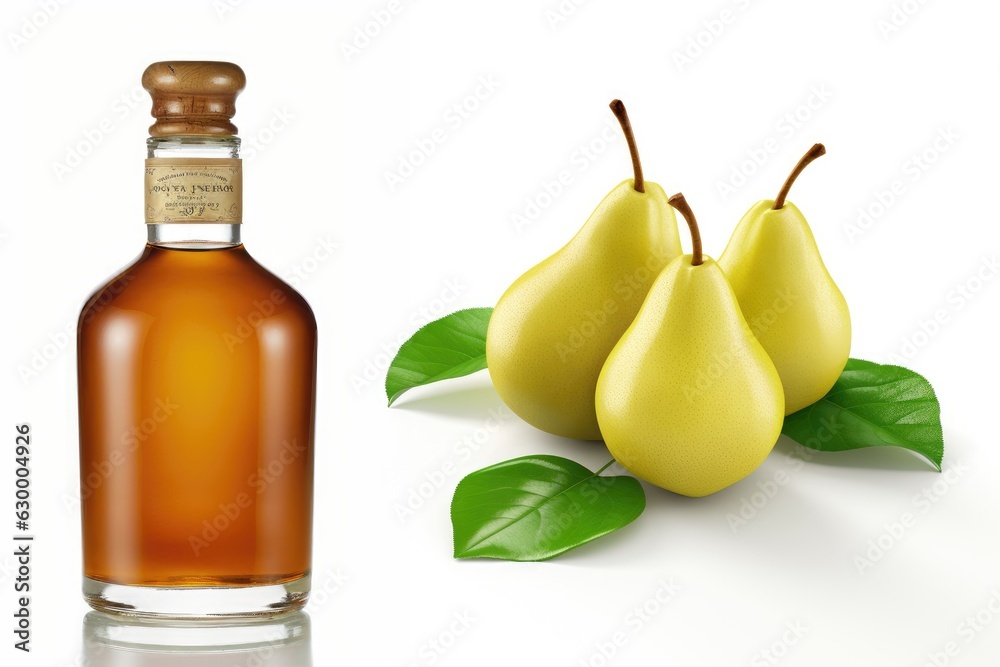 Bottle of Rum and Pears on a white background Bottle of Rum and Pears on a white background