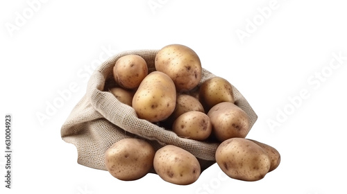 Transparent Farm Fresh Harvest  Ripe Potatoes in Burlap Bag - Captivating Stock Image for Sale. Transparent background