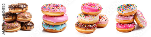 Fotografie, Obraz three piles of glazed donuts isolated on transparent background