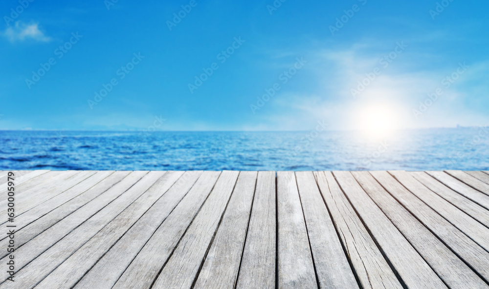 Wood platform beside the sea for background