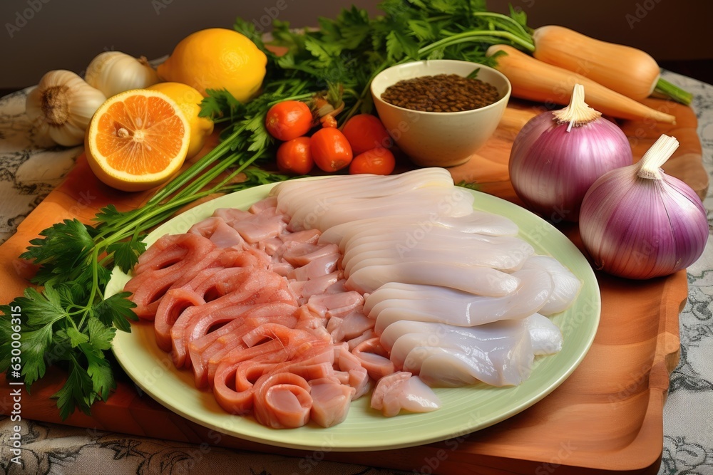 sliced squid and ingredients for homemade calamari