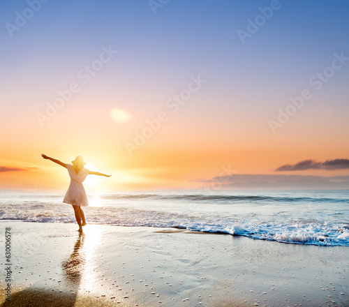 Young woman having fun at seaside