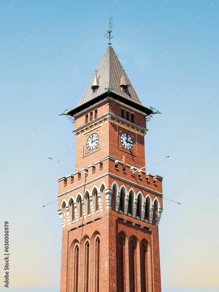 Clock tower of Helsingborg City Hall. Helsingborg, Sweden.