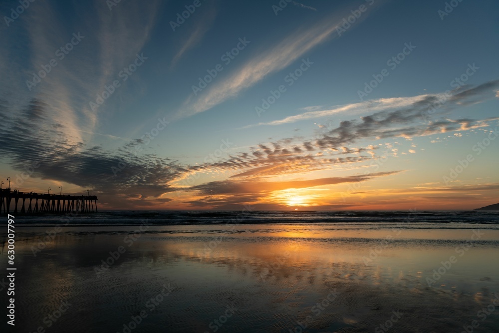 Pismo Beach at scenic sunset in California, USA