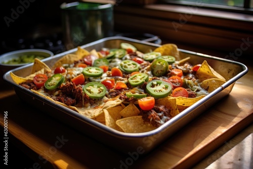 homemade nachos fresh out of the oven