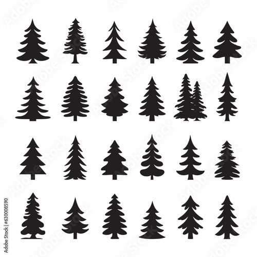 Pine tree silhouettes collection, vector Christmas tree silhouette set, isolated on white background