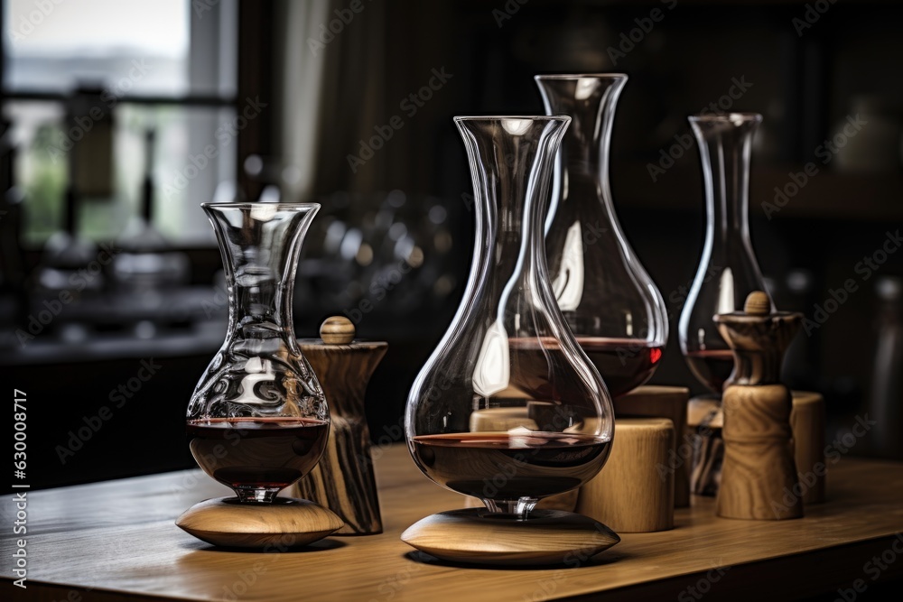 wine tasting glasses next to a decanter wine tasting glasses next to a decanter