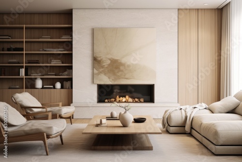 minimalist living room with a neutral color palette